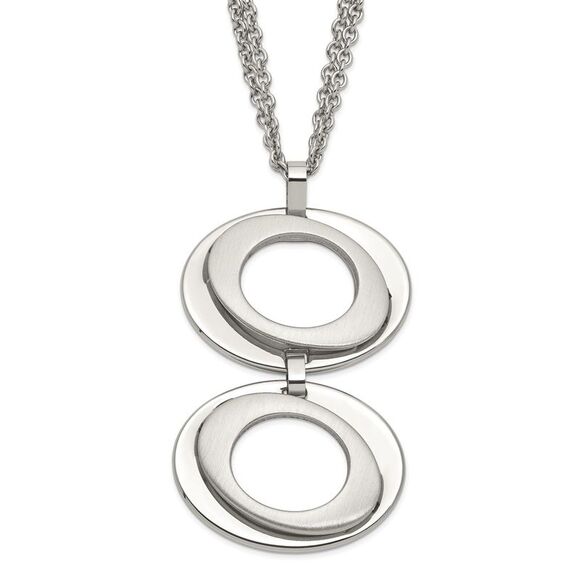 Brushed and Polished Adjustable Steel Necklace 16.5 to 17.5 Inch - Picture 1 of 6